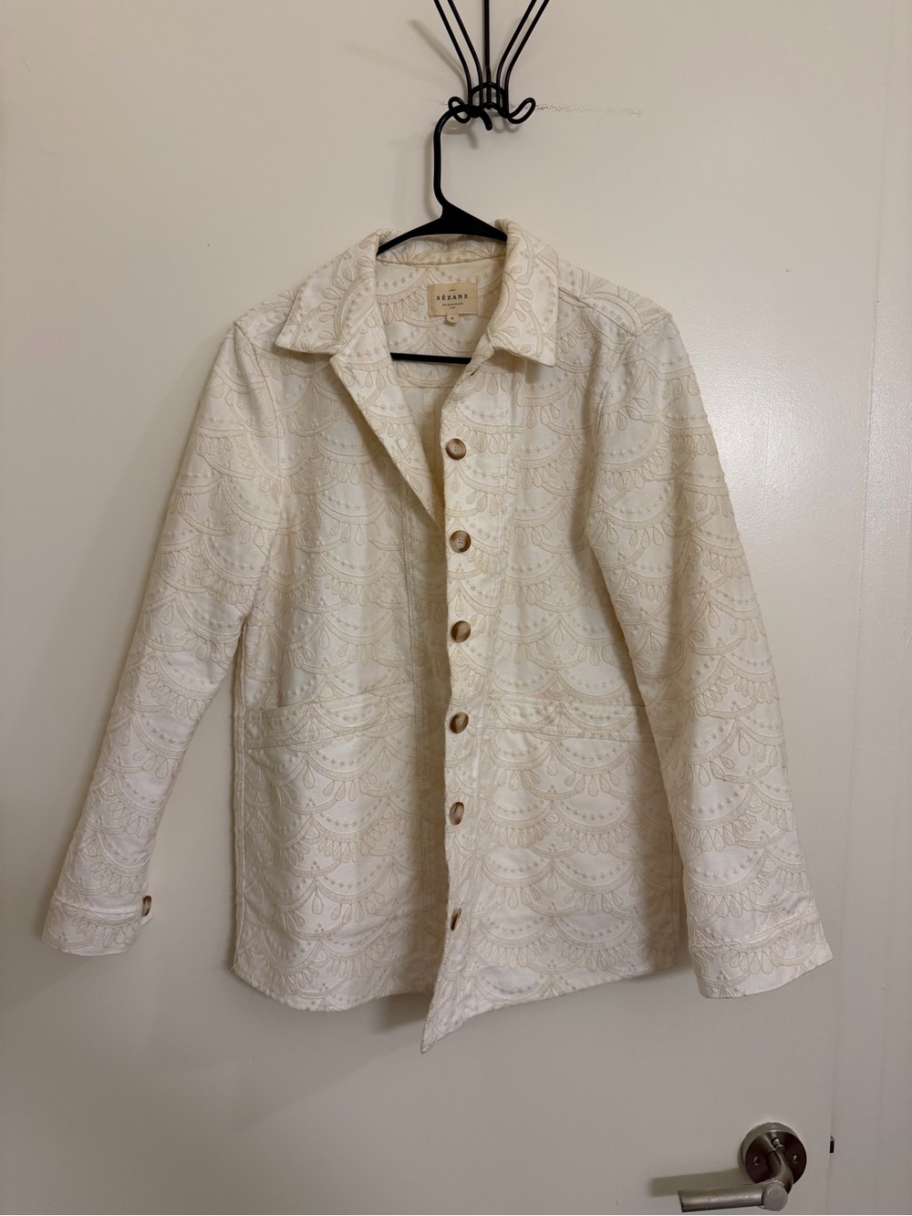 Sézane Cream Embroidered Will Jacket / Chore Coat